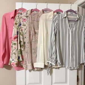 5 Express and The Limited - Button Down Shirts - Cream, Pink, Floral and stripe